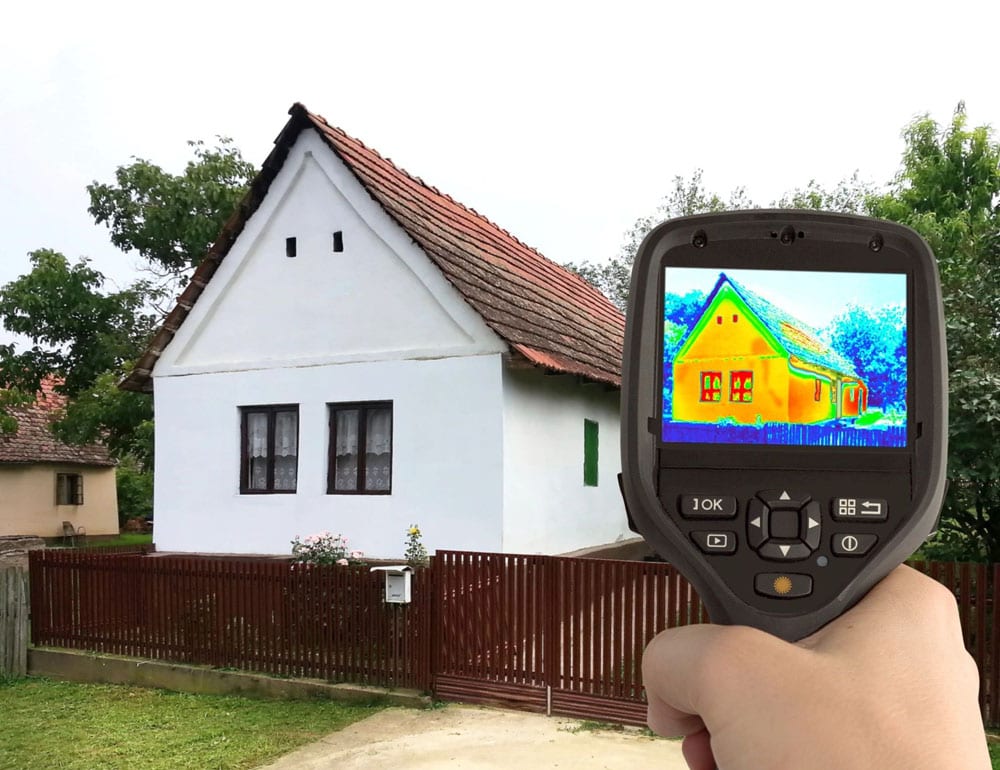 A person holding up their hand to take a picture of the house.
